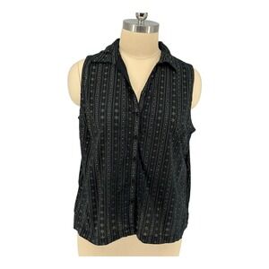 Krazy Kat Sleeveless Button Down Black Eyelet Floral Stripe 100% Cotton 2X